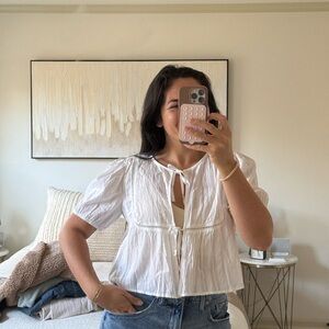 Wild Fable White Tie-Front Puff Sleeve Blouse